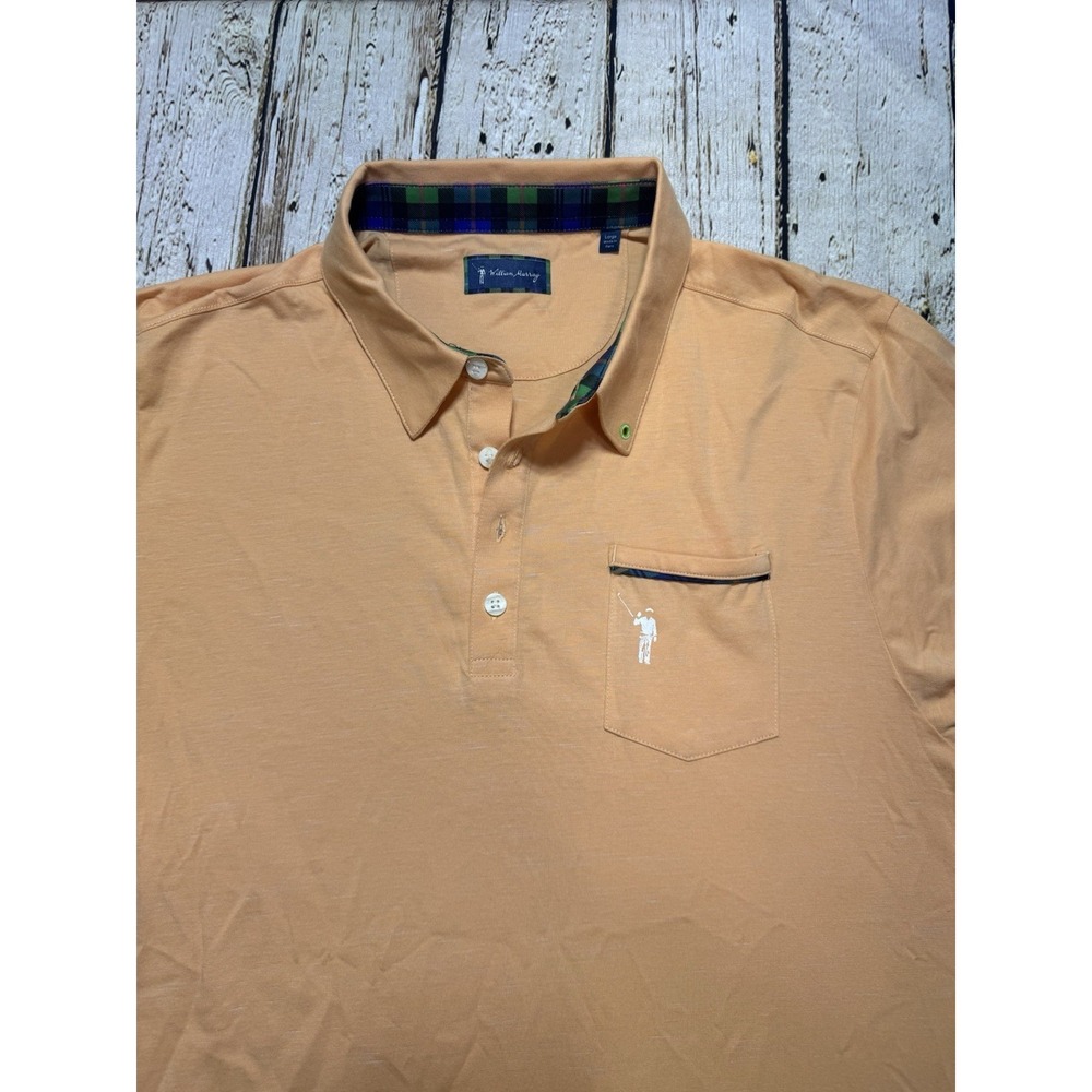 William Murray Golf Polo Shirt Men's L Orange Scotch Plaid Lined Stretch Logo - Picture 3 of 10